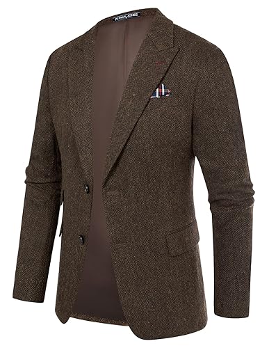 Men's Herringbone Tweed Blazer Button Wool Blend Sport Coat