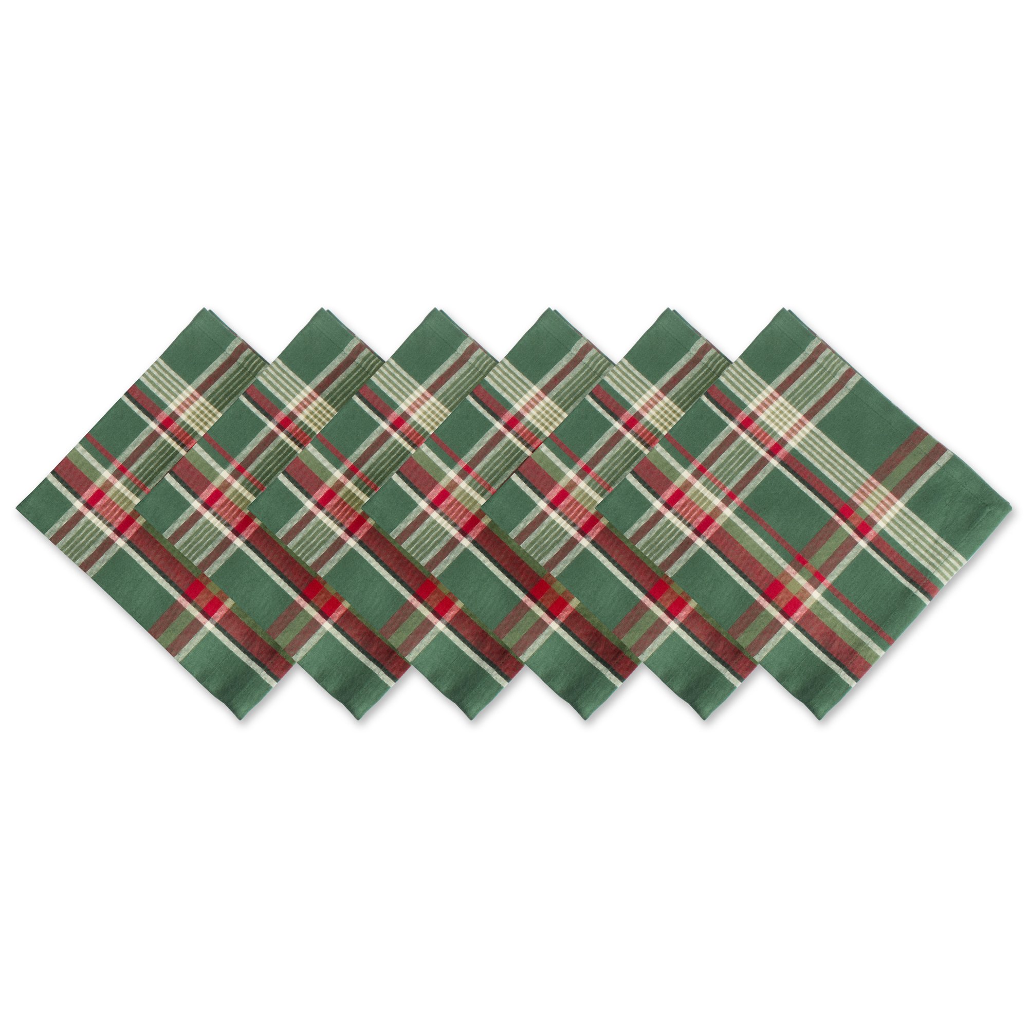 DII Christmas Cloth Square Napkin Set, Cotton, Dark Green Plaid, 18" x 18" (Set of 6)