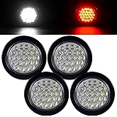 PVerandio Pack of 4 4 Inch LED Round Trailer Brake Reverse Lights | 24 LED Red Stop/Turn Signal Tail Lights &amp; White Back-up Lights for Trailer Truck with 3 Prong Wire Pigtails