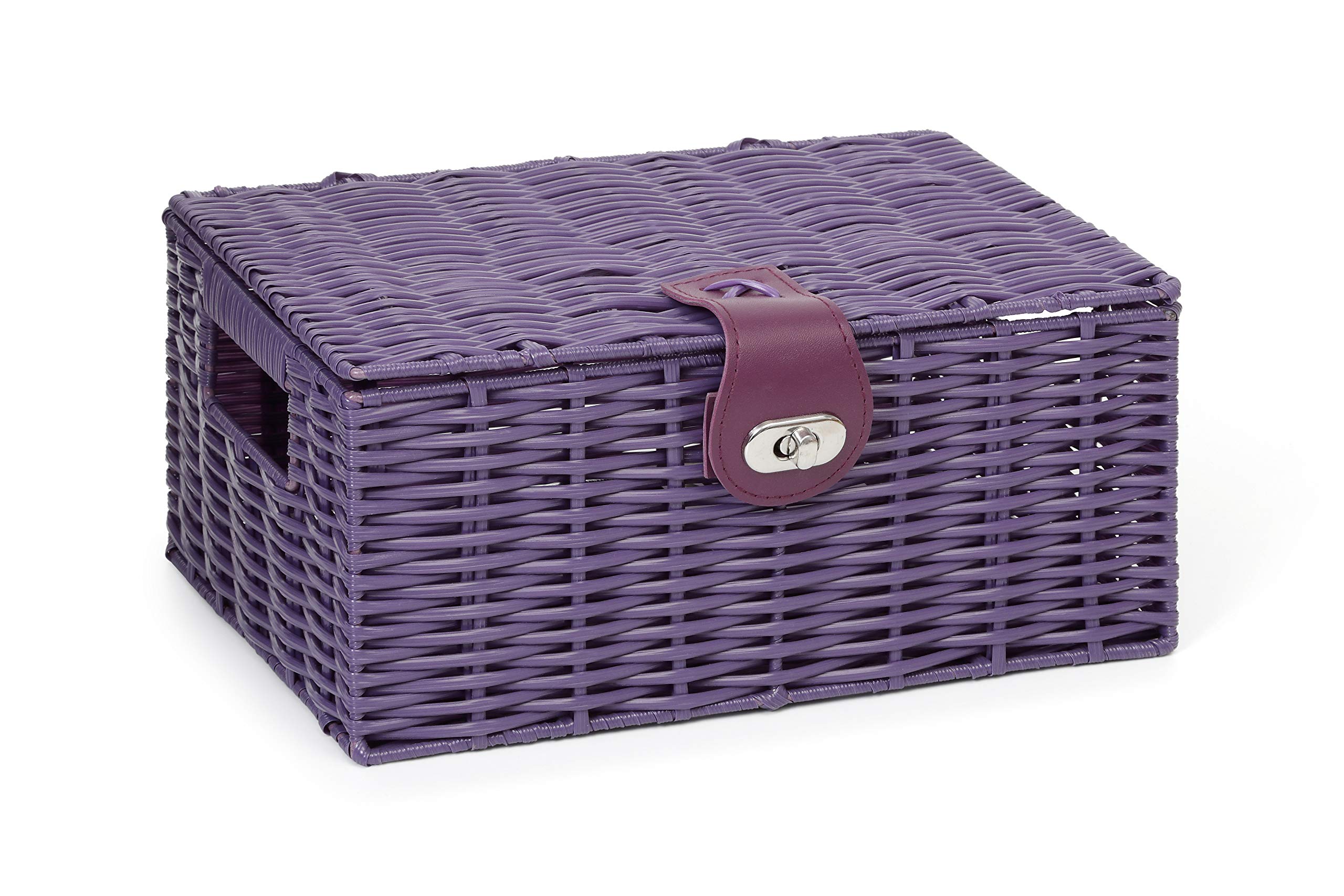 Arpan Small Resin Woven Storage Basket Box With Lid & Lock - Purple