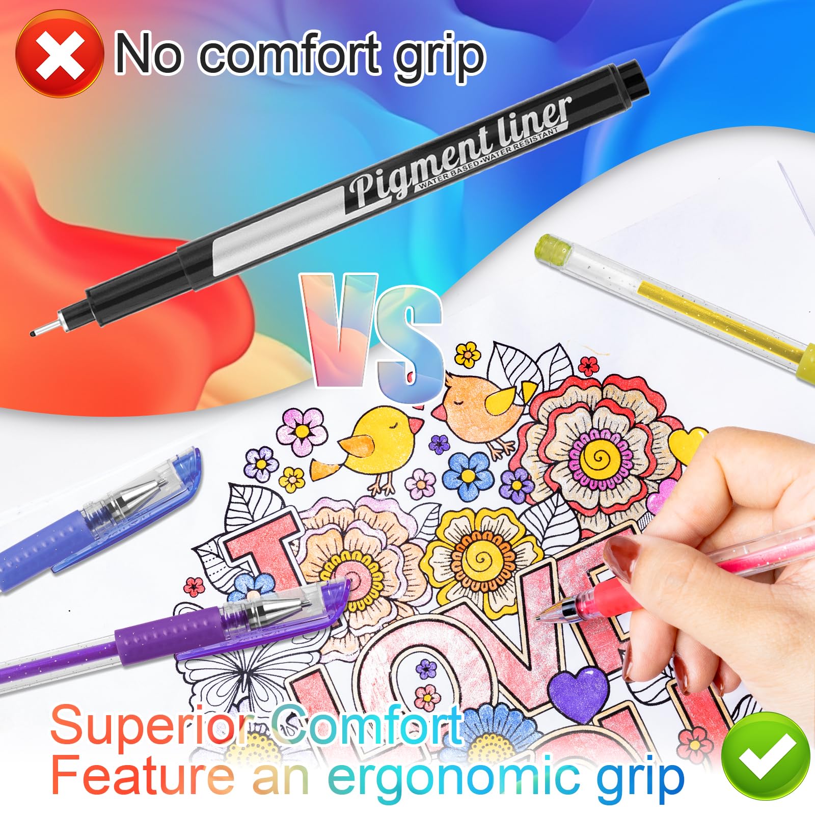 Aen Art Glitter Gel Pens for Adult Coloring Books, 36 Colors Gel Marker Set Colored Pen with 40% More Ink for Kids Drawing, Doodling, Crafts and Taking Note