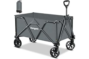 Homgava Collapsible Folding Wagon Cart, Large Capacity Camping Wagon, All Terrain Foldable Wagon, Heavy Duty Utility Wagon Cart for Grocery Outdoor Beach Gardening Shopping Fishing Grey