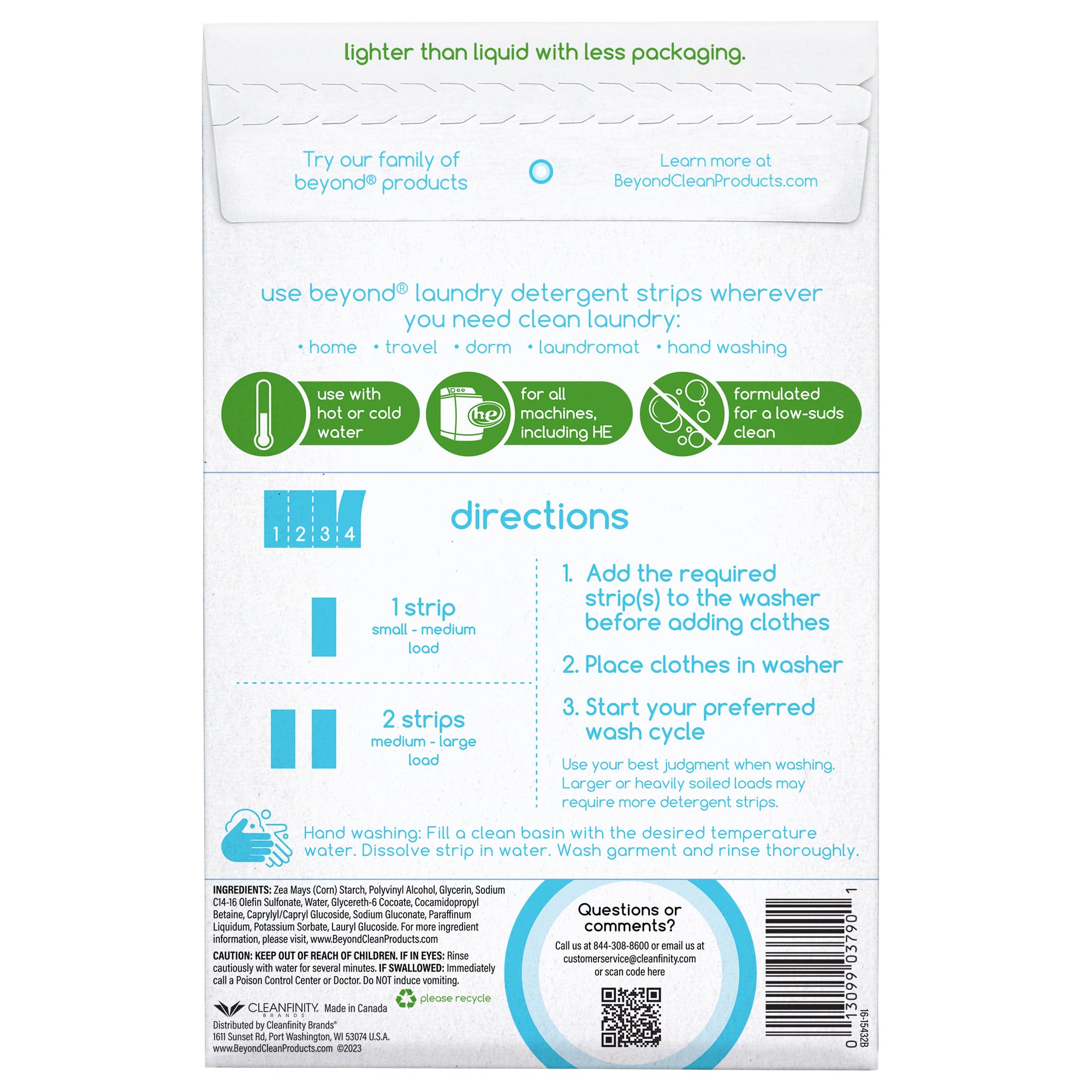 Laundry Detergent Strips [32 strips] - Free & Clear - Eco-friendly, Hypoallergenic. Travel friendly. Dissolvable Strips.