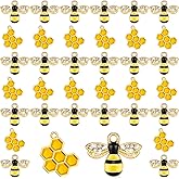 Hicarer 60 Pieces Mini Alloy Bee Honeycomb Charms for Jewelry Making Rhinestone Bee Cute Charms for DIY Pendant Earrings Keychains Making Supplies