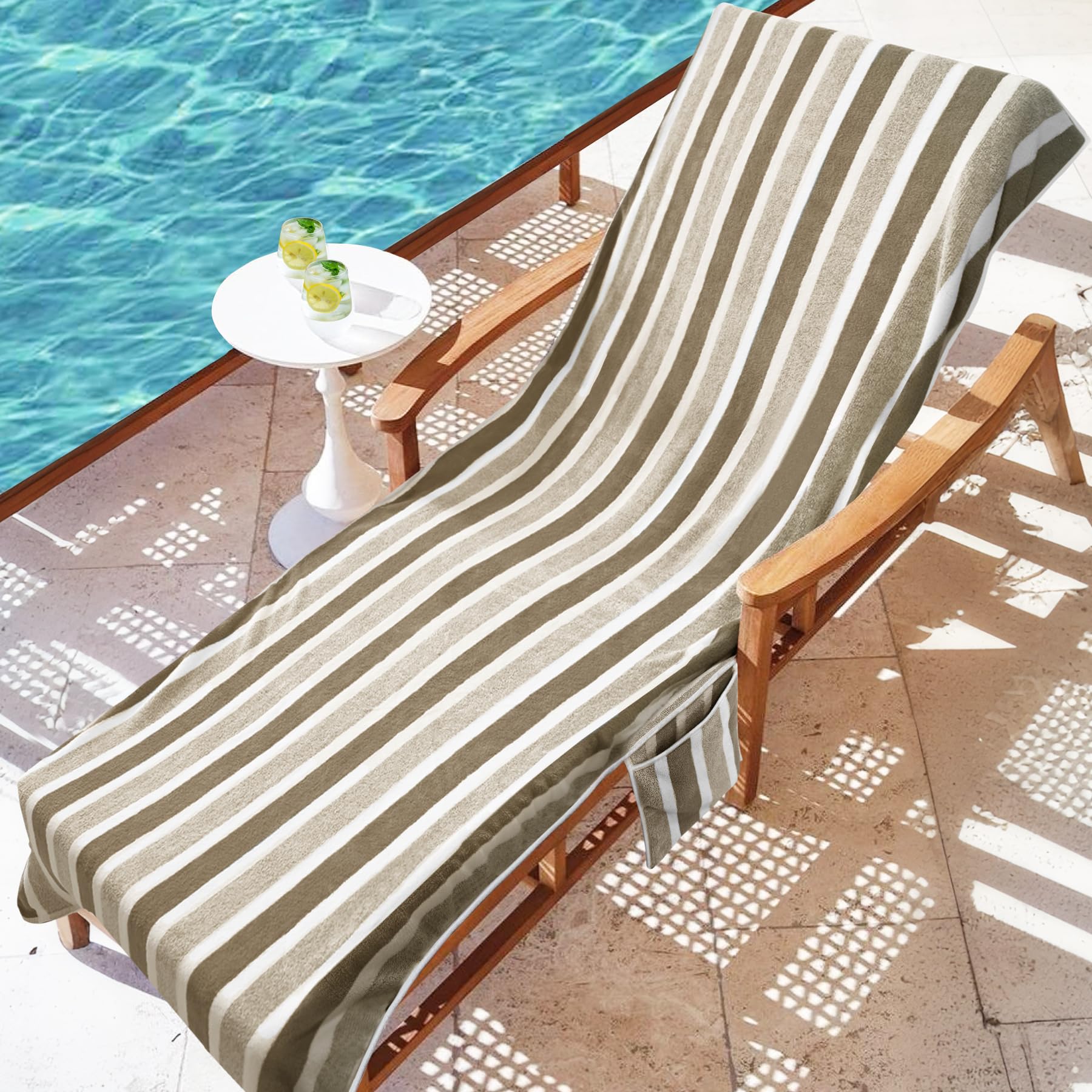 Photo 1 of Ruikyhom Lounge Chaise Chair Towel Cover - 1 Pc Ultra Plush & Absorbent Micro Fleece Towel Cover for Pool,Beach,Outdoor(Garden,Courtyard) | Faster Drying, Non-Slip, 2 Side Pockets | 85" x 30" - Brown