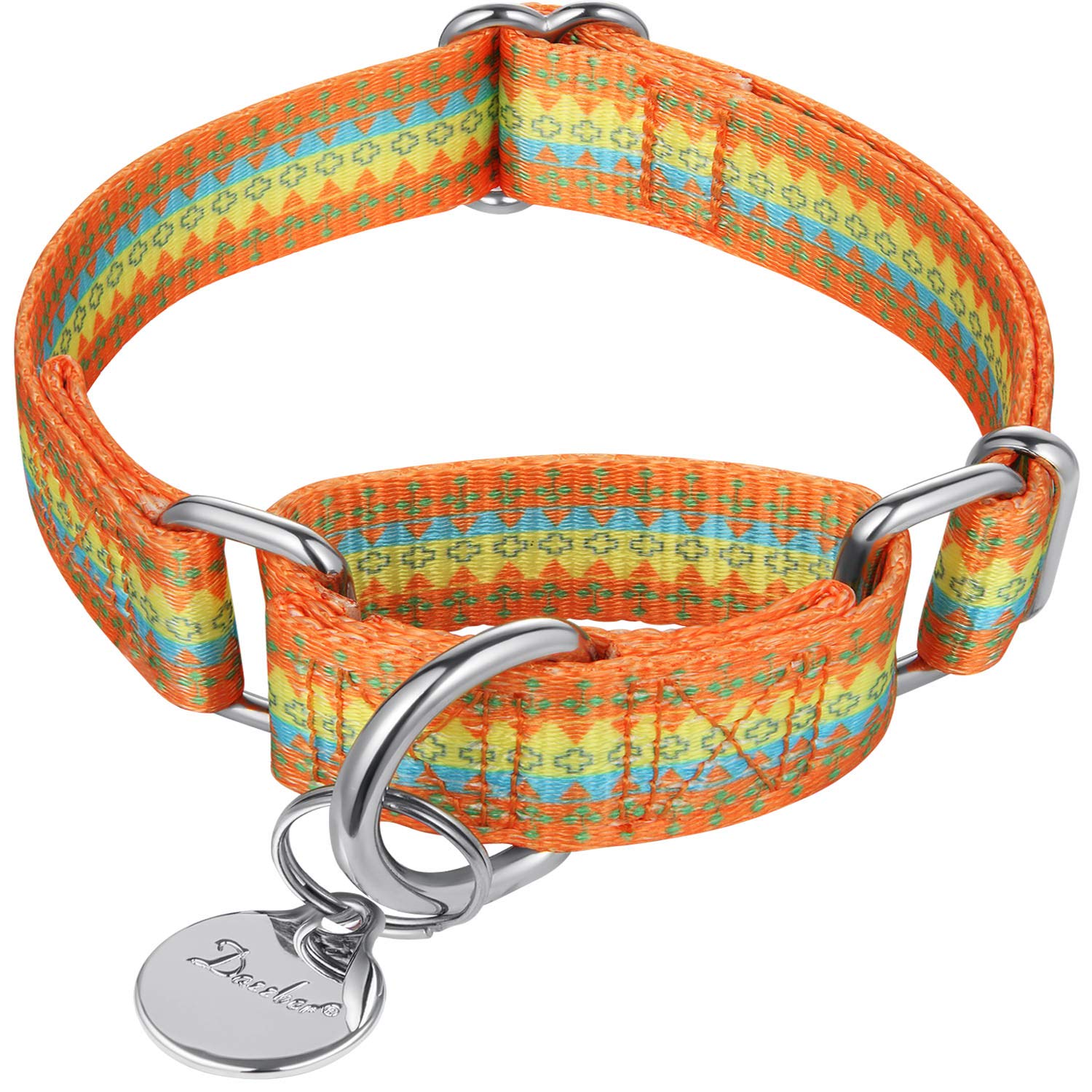 Dazzber Martingale Collars for Dogs – Soft Adjustable Dog Collar, Durable D-ring Heavy Duty, Choke Collar for Large Medium Small Dogs (Large, Orange Yellow)