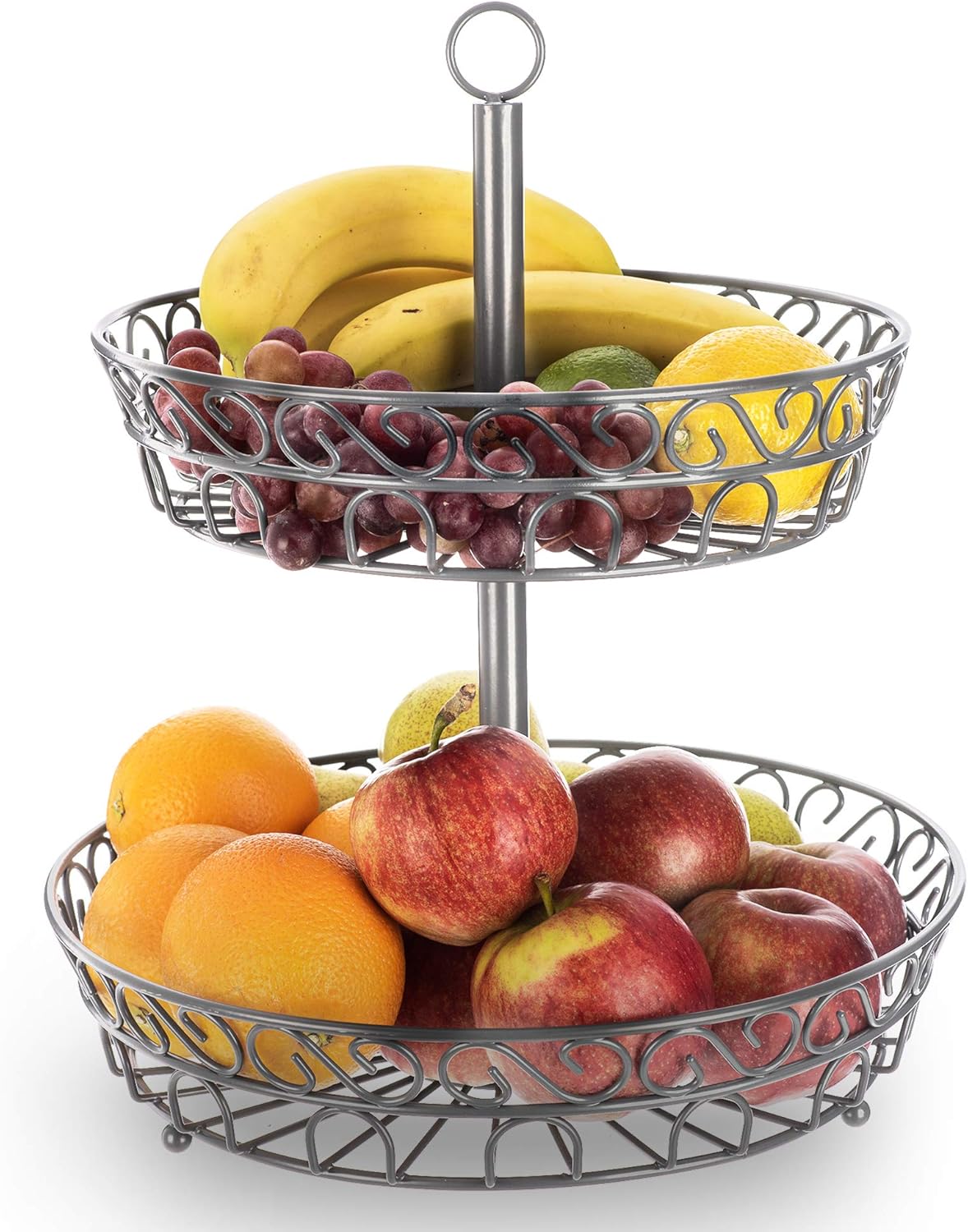 LIVIVO Stylish 2 Tier Fruit & Vegetable Basket Swirl Design Bowl Rack