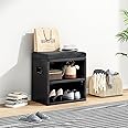 Small Shoe Bench for Entryway With Cushion, Storage and Seating - Black Rack With Bench Seat