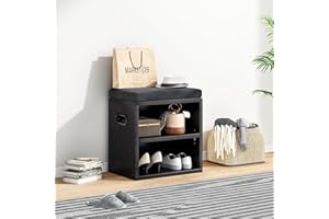 SOOHOW Small Shoe Bench for Entryway With Cushion, Storage and Seating - Black Rack With Bench Seat