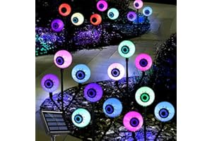 HUGSVIK Set of 4 Solar Halloween Decorations Outdoor, 12LED Color Changing Scary Eyeball Lights, Halloween Pathway Lights for Garden, Yard, Pathway, Patio