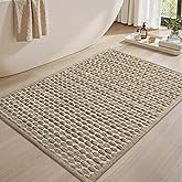 AMOAMI Unique Woven Bath Mat, Super Absorbent Non Slip Bath Mats for Bathroom Floor Textured Bathroom Mat Quick Dry Washable Boho Thin Bathroom Rugs for Beside Tub, 17" x 24", Brown