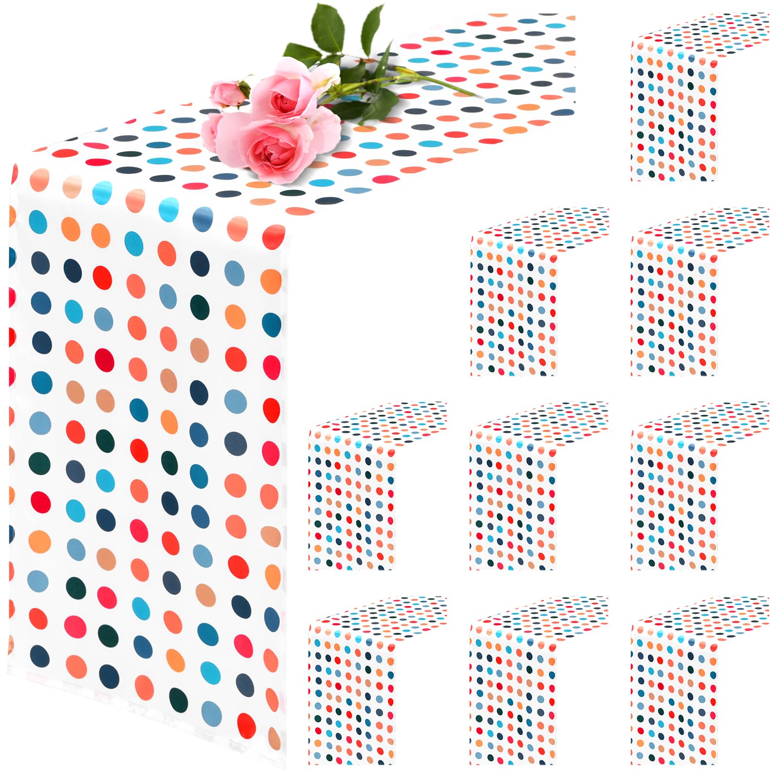 Photo 1 of 10 Pack Colorful Polka Dots Table Runner Polyester Regular Dots Table Runner Classic Modern Elegant Design for Indoor Outdoor Banquet Party Wedding (12 x 72 Inch)