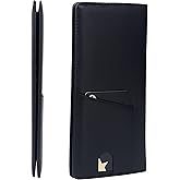 Alldaily Bifold Long Slim Wallets for men, Leather RFID Blocking Credit Card Holder with ID Window (Leather Black)