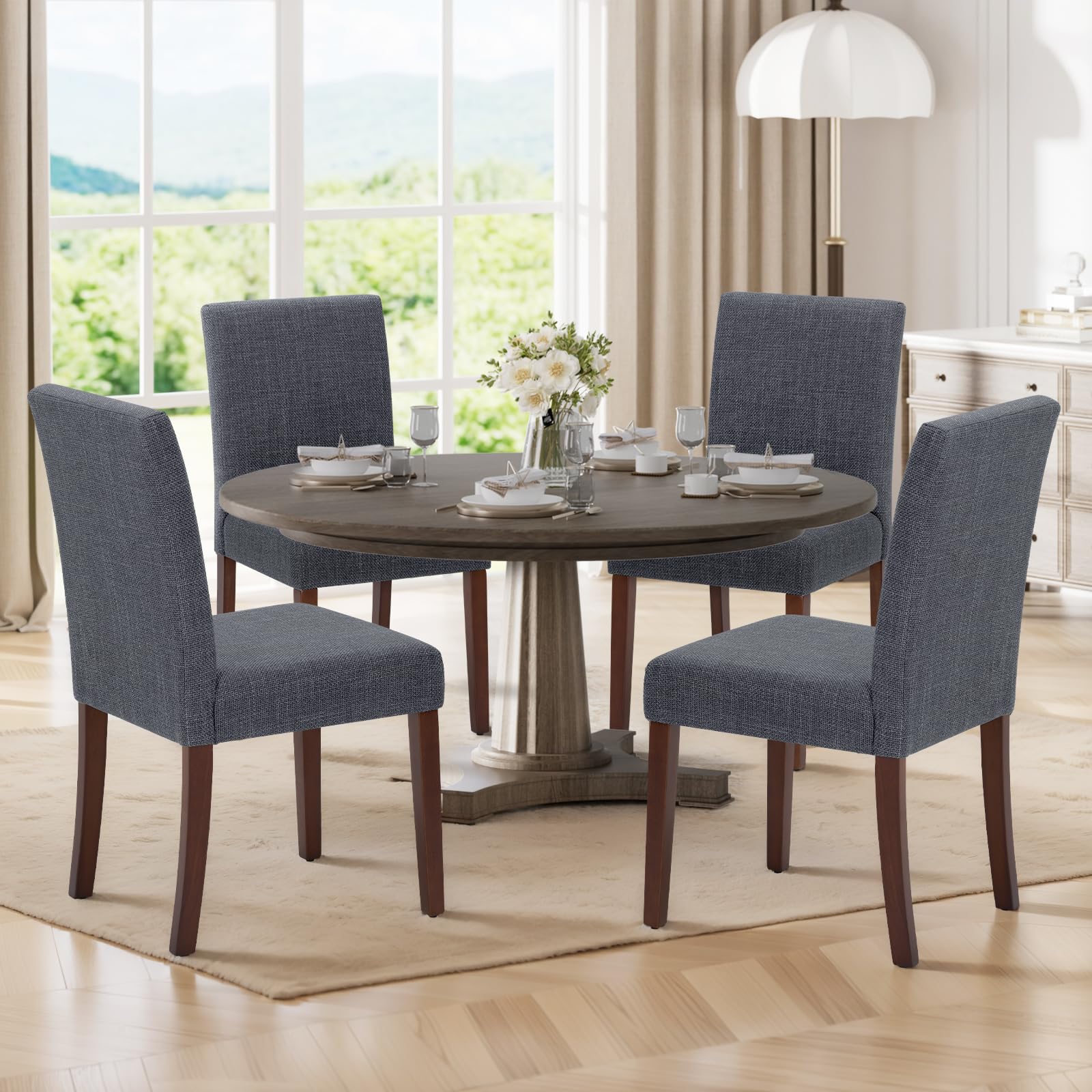 Photo 1 of ** PARTIAL SET** Upholstered Parsons Dining Chairs Set of 4, Modern Dining Room Chairs with Back, Fabric Kitchen Side Chairs with Wood Legs for Dinner Farmhouse Restaurant, Dark Grey