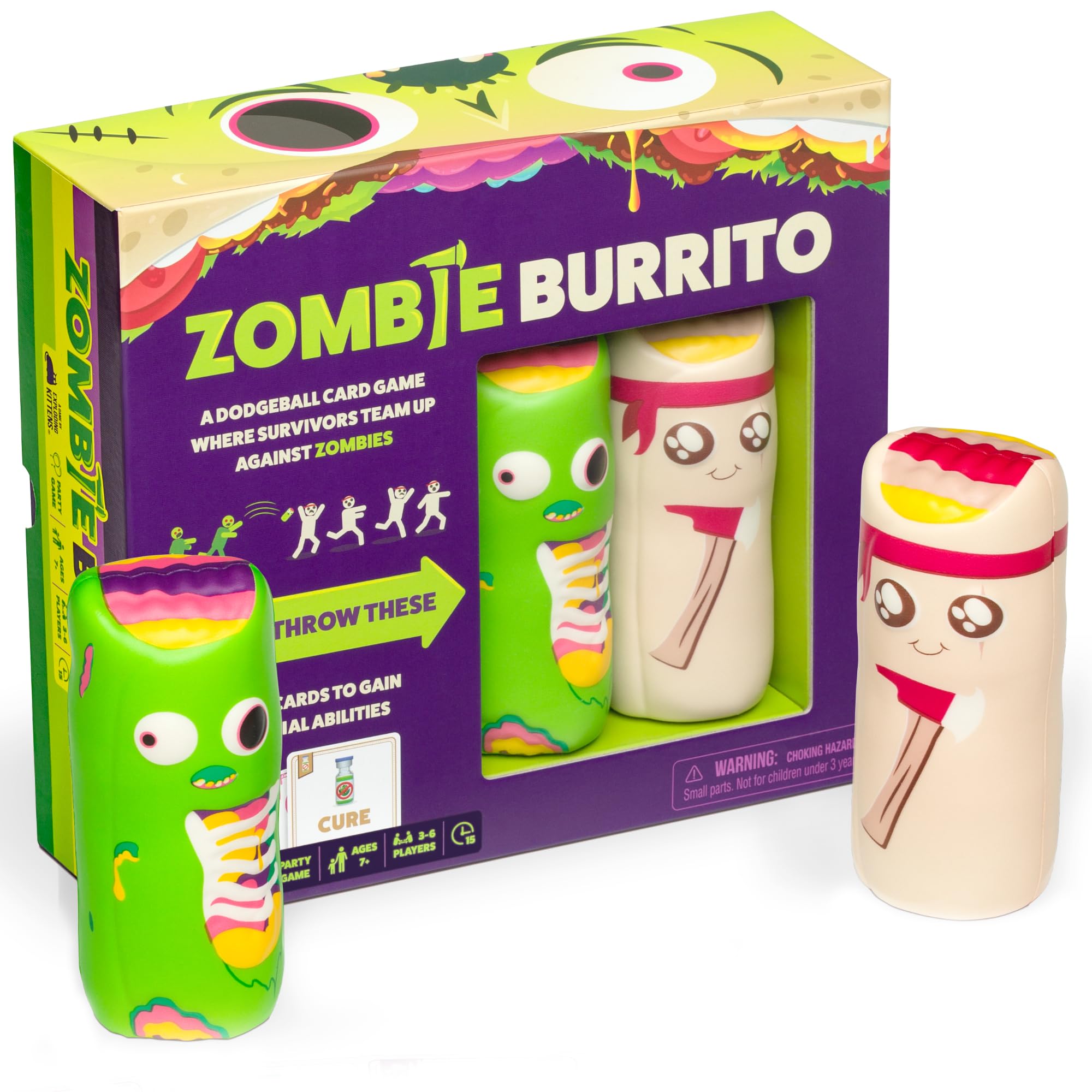 Exploding Kittens - Zombie Burrito - An Epic Card & Board Game Battle for Survivors vs Zombies - Fast-Paced, Dodgeball Party Game for Adults, Teens, Kids Ages 7+ - 2-6 Players
