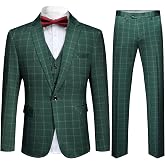 Cloudstyle Mens Plaid Modern Fit 3-Piece Suit Blazer Jacket Vest Pants Set | Coordinated layers support graduations weddings sneaker balls parties photos and dressy celebrations without sizing claims