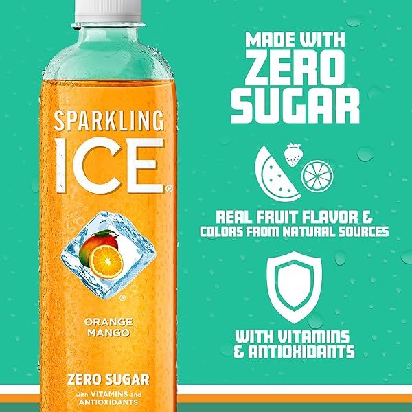 SPARKLING ICE, ORANGE MANGO SPARKLING WATER, ZERO SUGAR FLAVORED WATER, WITH ANTIOXIDANTS AND VITAMINS, 17 FL OZ BOTTLE