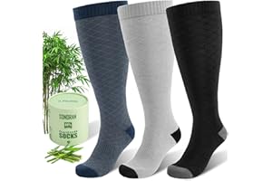 SONORAN Plus Size Compression Socks for Women Wide Calf (3 Pairs) 15-20mmHg Bamboo Viscose Knee High Sock Support for Nurses 