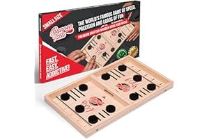 Bungee Table - Small Fast Sling Puck Game - Test Your Speed and Accuracy with This Fast Action Super Winner Wooden Air Hockey Board Game - Guaranteed Fun for Family Game Night or Party with Friends