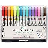 Zebra Pen Mildliner, Double Ended Highlighter, Broad and Fine Tips, Assorted Colors, 15 Pack