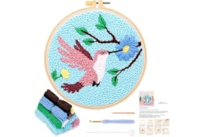 JSRQT Punch Needle Embroidery Kit for Beginners, Hummingbird Pattern Punch Needle Stater Kit for Adult Kids, DIY Craft Cross 