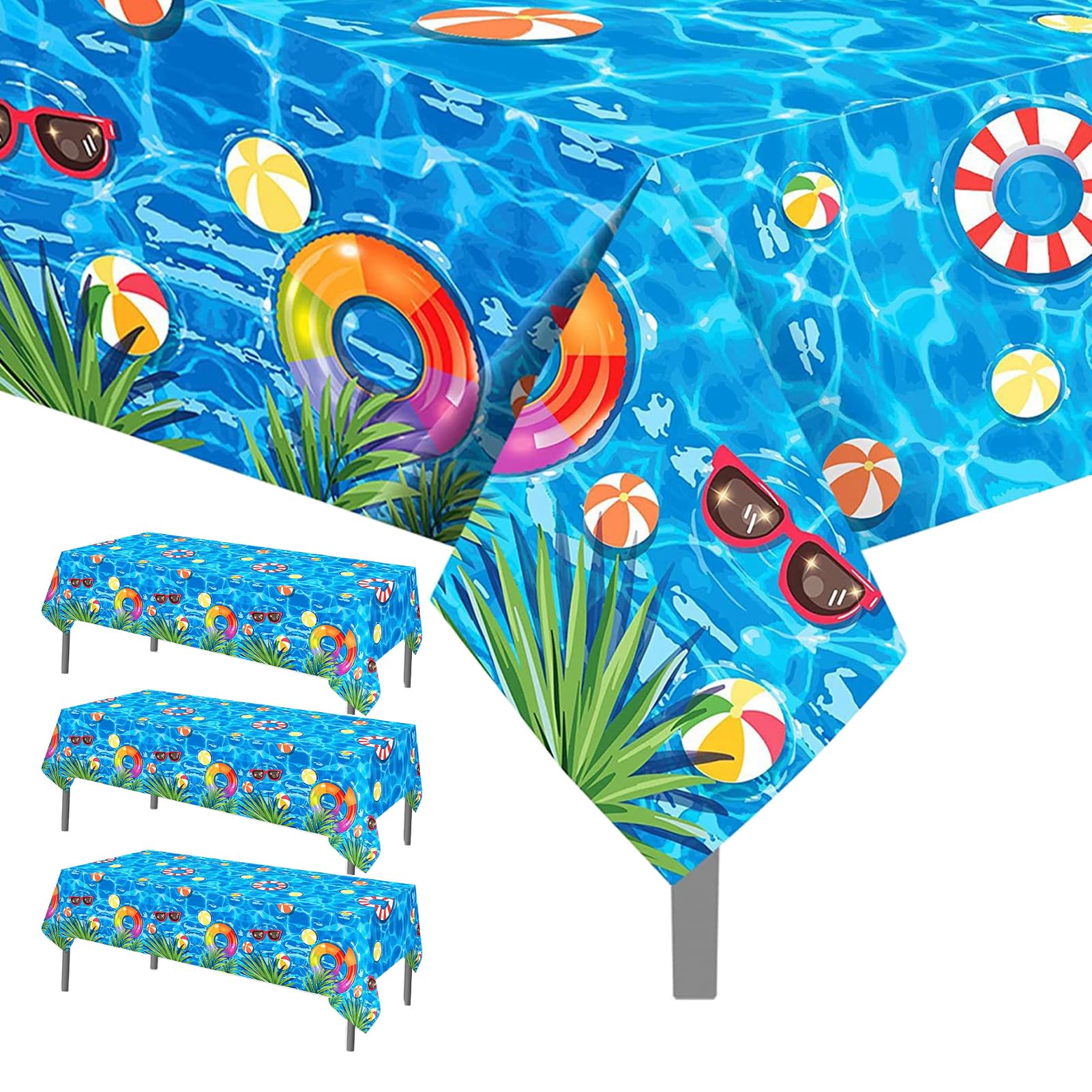 3 Pieces Pool Party Tablecloth Beach Theme Party Supplies Summer Swimming Pool Table Decoration Plastic Waterproof Table Cover for Hawaii,Summer, Pool Party, Beach Party, Pool Party Decor