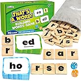BenBen Spelling Games for Kids &amp; Adults, Card Games for Family, 1&ndash;4 Players | Wooden Letter Tiles for Phonics and Spelling with 112 Flash Cards, CVC Sight Word Building Game for Home or Classroom