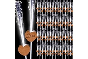 Tujoe 100 Pcs Wedding Sparklers Heart Shaped LED Glow Sticks Fiber Optic Wands Light up Wand with 3 Light Mode for Wedding Bridal Shower Birthday Glow in the Dark Party Supplies (Brown)