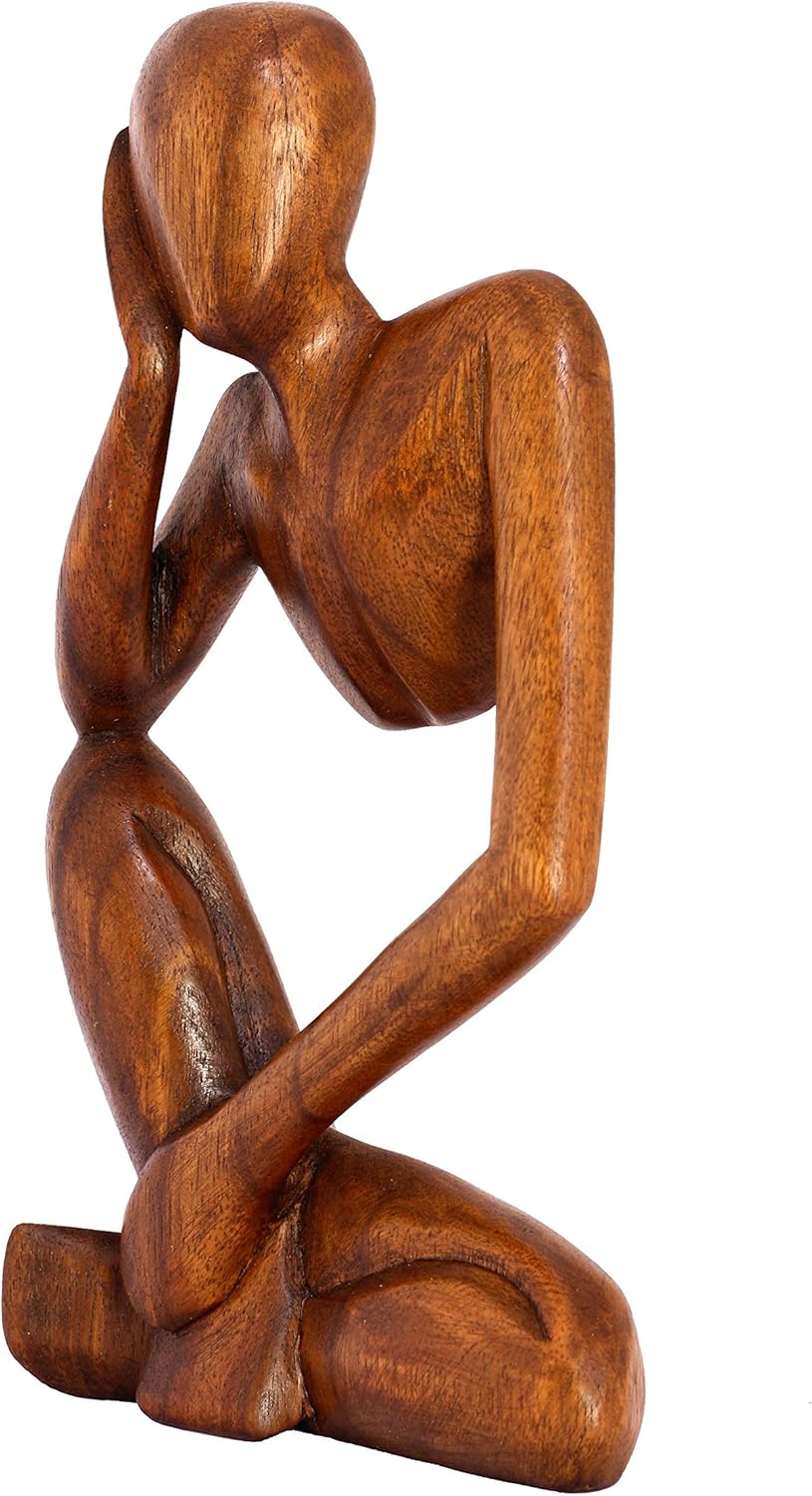 G6 Collection 12" Wooden Handmade Abstract Sculpture Statue Handcrafted - Thinking Man - Gift Art Decorative Home Decor Figurine Accent Decoration Artwork Hand Carved (Brown): Home & Kitchen