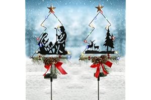 Doingart 2 Pack Outdoor Solar Christmas Lights, Multicolor LED Silhouettes Christmas Decorations ，Christmas Outdoor Solar Lights with Artificial Berry and Pine Needles for Garden Backyard Decorative