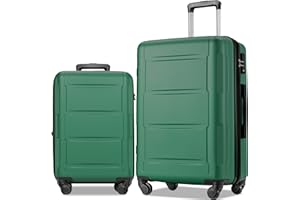 Merax Expanable Spinner Wheel 2 Piece Luggage Set ABS Lightweight Suitcase with TSA Lock 20inch/28inch, Black Green, 20/28 Inch