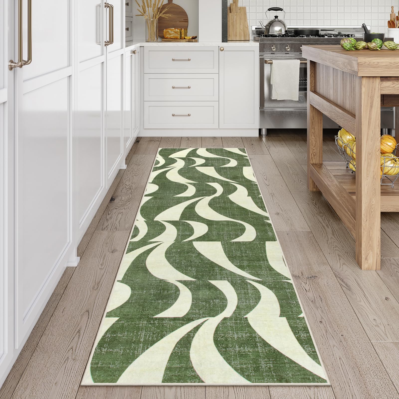 Photo 1 of Lahome Abstract Runner Rug,Low-Pile Soft 2.5x8 Green Runner Rug for Entryway Indoor Non-Slip,Retro Swirl Carpet Runner Washable for Hallway Entry (8ft,Sage Green)