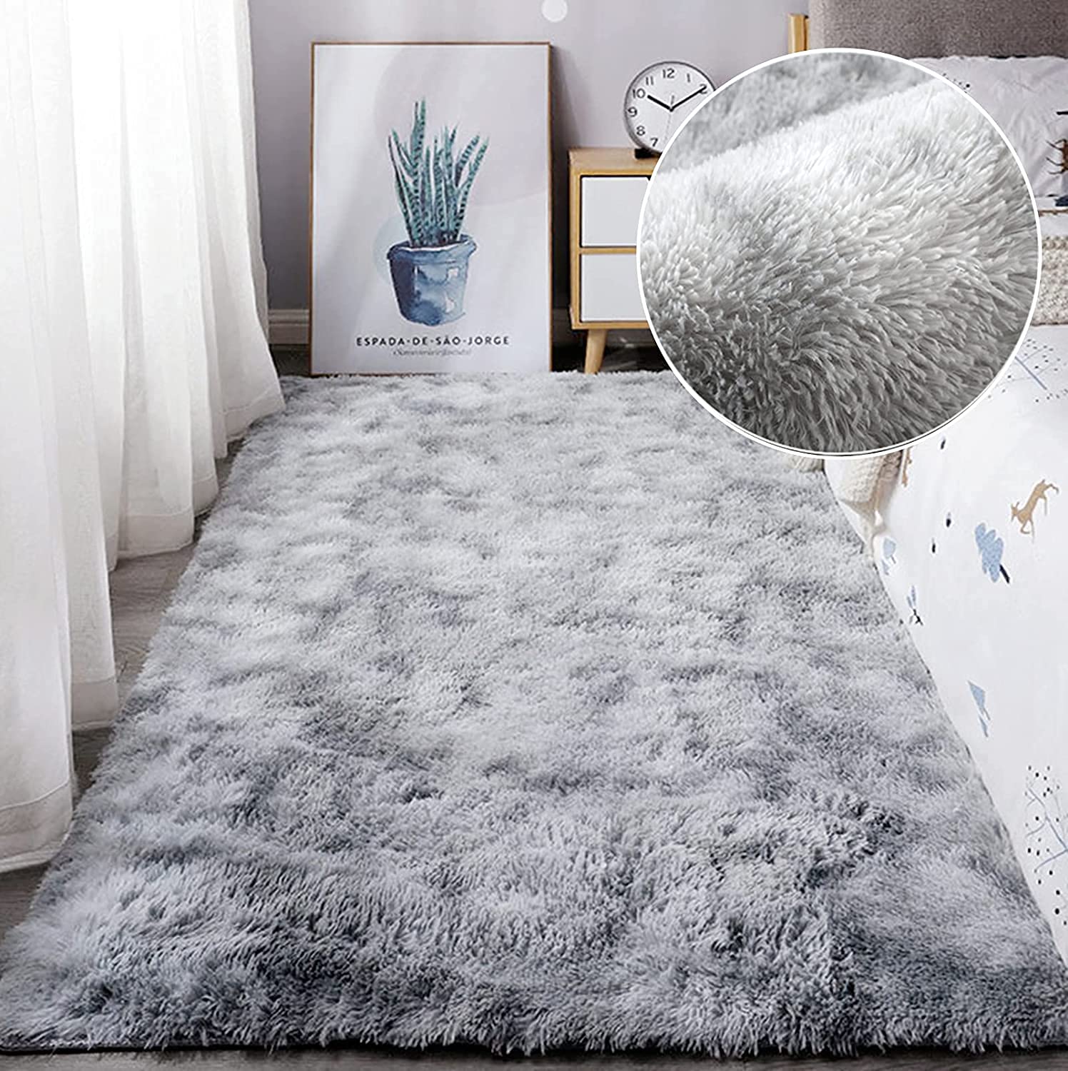 Leesentec Rugs Living Room Area Rug Soft Anti Slip Bedroom Carpet Fluffy Rug Shaggy Floor Mats Large Rugs for Living Room(Grey/White,80 x 120 cm)