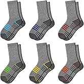 Comfoex Boys Crew Socks For Kids 4-10 Years Old Athletic Long Socks With Cushioned Sole 6 Pairs