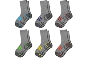 Boys Crew Socks Half Cushioned Athletic Socks Cotton Calf Socks For Big Little Kids 6 Pairs Comfoex