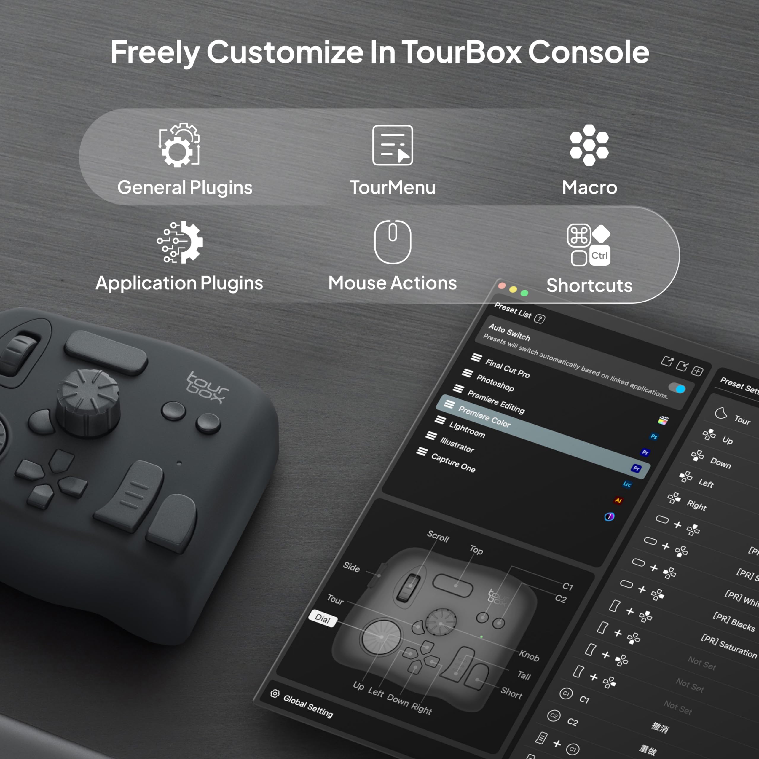 TourBox NEO - Custom Controller for Photo Video Editing, Color Grading, Ilustration, MacOS/Windows, Photoshop Lightroom Davinci Resolve After Effects Premiere FCPX Programmable Keyboard Bundle