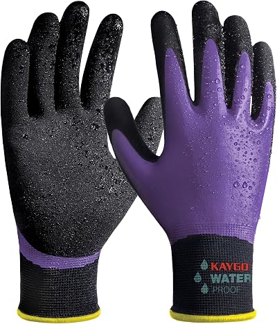 KAYGO Waterproof Work Gloves Insulated Double Latex Coated Purple L Pair