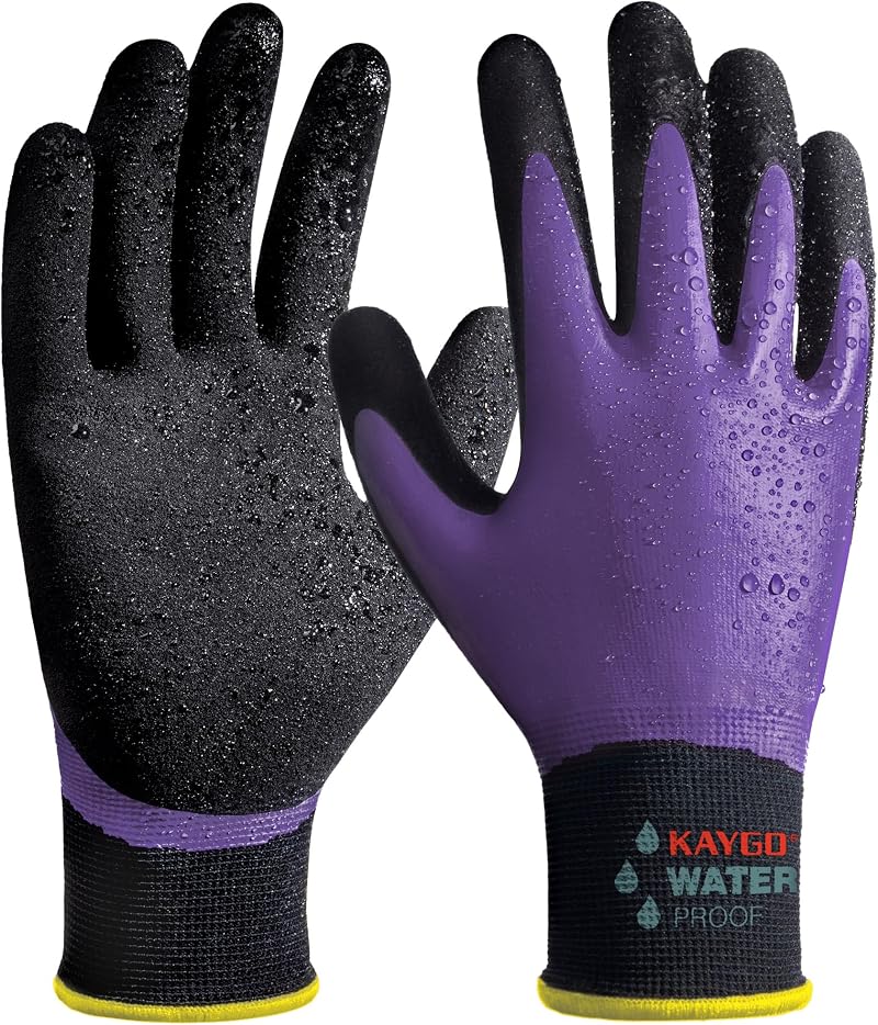KAYGO Waterproof Work Gloves Insulated Double Latex Coated Purple L Pair
