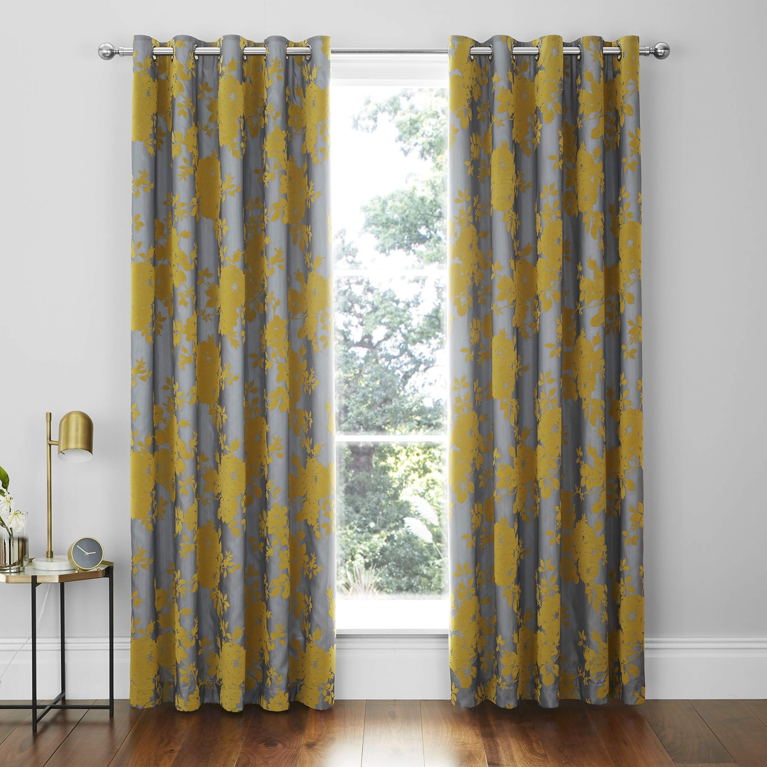 Catherine Lansfield Velvet Rose Eyelet Curtains 66X72 Inch Ochre