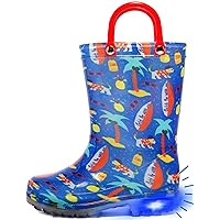 dripdrop Kids Rain Boots, Girls Boys Light Up Boots with Adorable Printed and Easy-On Handles