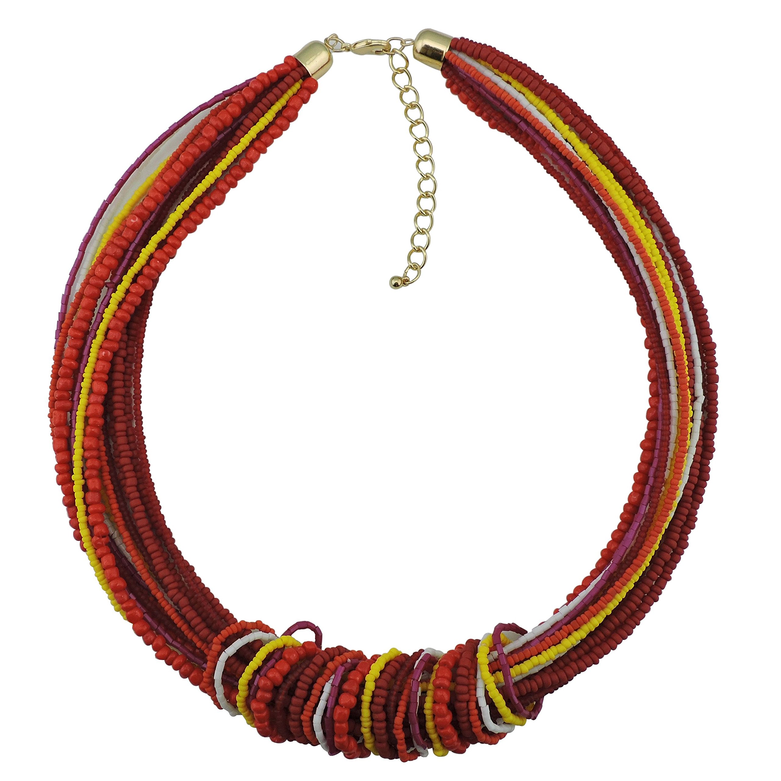 Bocar Chunky Statement Colorful Seed Beads Women Choker Bib Necklace (NK-10314-red)