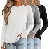 LessonZoo 3 Pack Girls' Long Sleeve Shirts with Thumb Holes Cotton Crew Neck Layering Tees Casual Basic Soft Tops 5-14Y