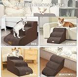 Nepfaivy 3-Step Dog Steps for Bed Non-Slip Foam 60x40x40cm Brown view 6