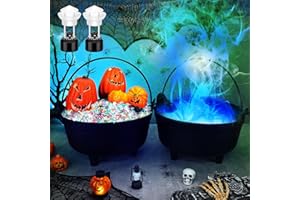 Mifoci 4pcs 14'' Plastic Halloween Cauldron Bowl with 12 LED Lights Mist Maker, Black, 16.0 oz, for Decoration and Favor