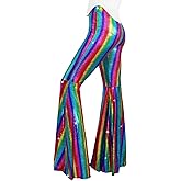 Nawgut Womens Sequin Flare Pant Sparkly High Waisted Leg Bell Bottom Glitter Trousers Night Out Clubwear