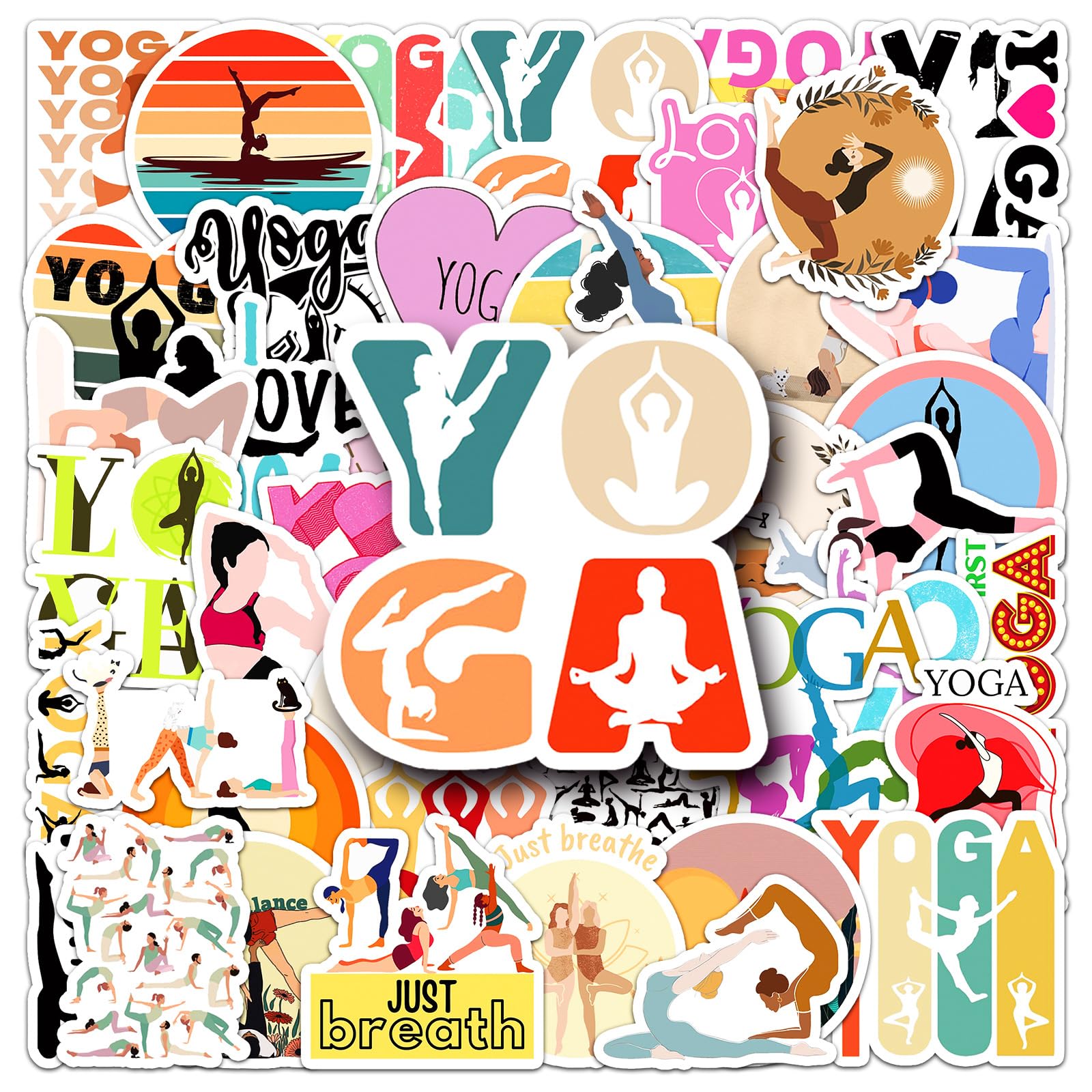 50Pcs Yoga Stickers for Luggage,Guitar,Computer,Water Bottle,Helmet,Laptop,Scrapbook,Car, Bike,Cup,Aesthetic Vinyl Stickers,Gift for Teens Adults Boys Girls,Cute Yoga Sports Waterproof Decals