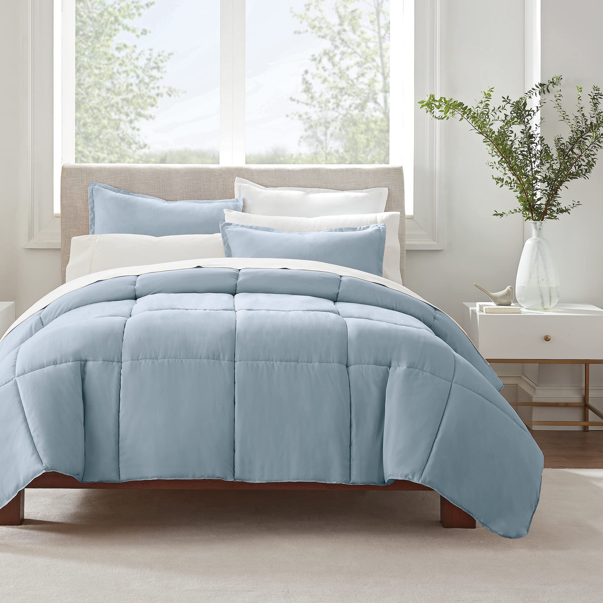 Photo 1 of SERTA Simply Clean Ultra Soft Hypoallergenic Solid 2 Piece Comforter Set, Twin XL, Light Blue