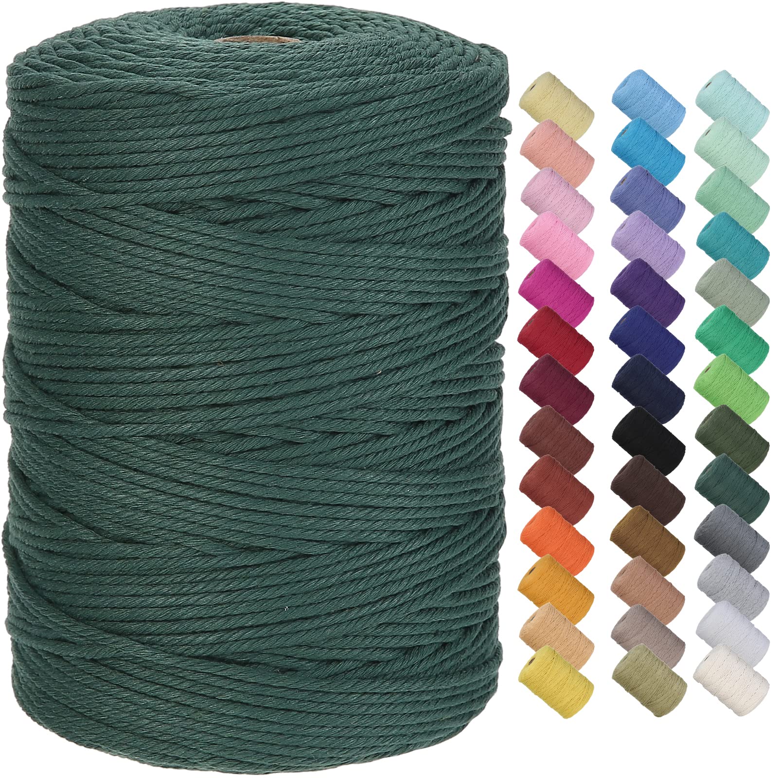 GOHOF Premium Cotton Macrame Rope, 3mm x 300m, 4 Strand Twisted, Deep Green — image 1