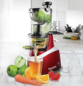 TurboTronic Juice Bar exprimidor lento para todo tipo de frutas 85 RPM, sin BPA,