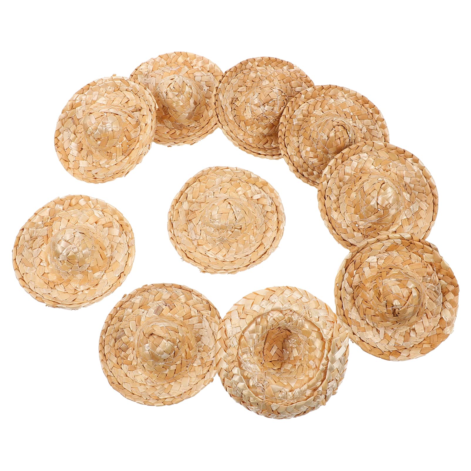 Doll Miniature Woven Hat: 10pcs Knitting Hat Doll Cap Natural Mini Hat Small Sun Cap for DIY Crafts Handcraft Doll Toy